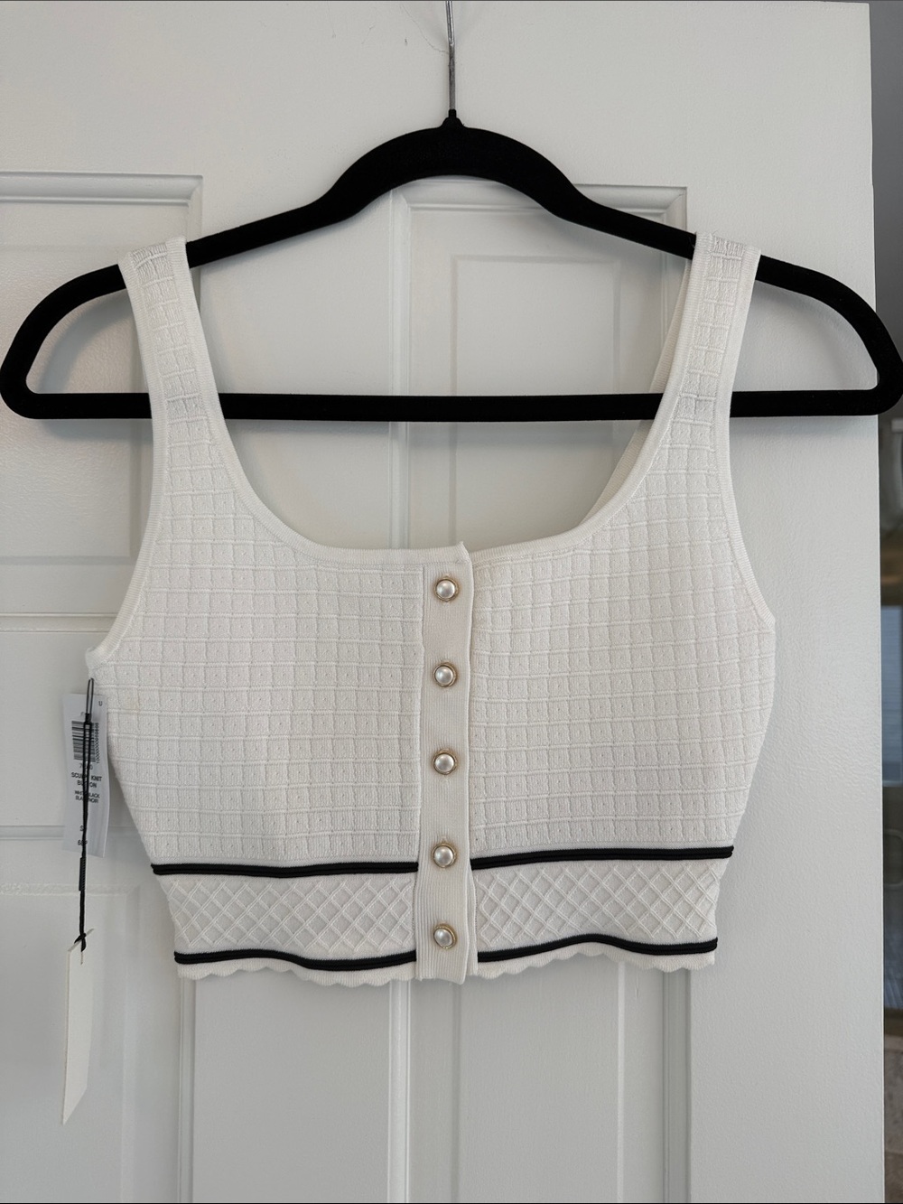 Babaton White Pearl-Button Cropped Tank Top